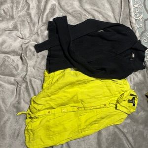 Green sleeveless shirt (small) black sweater (XS)